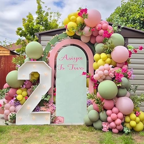 Rosa und Grün Ballonbogen Girlande Kit 139pcs Dusty Pink Grün Gelb Ballon für Geburtstag Baby Shower Dschungel Safari Hochzeit Dekoration von EASUTE