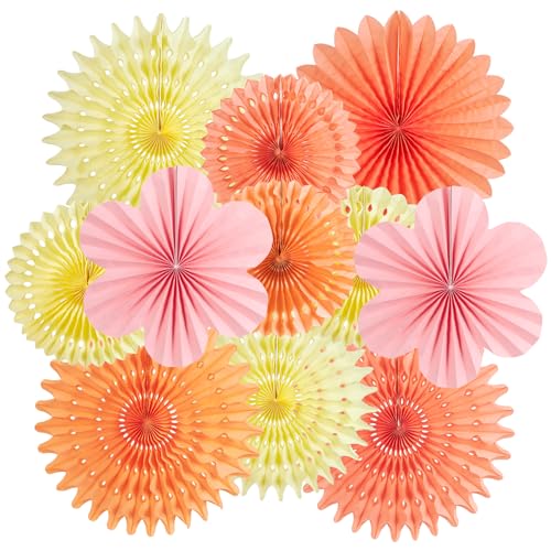 EASY JOY 11 Stück Papier Fächer Dekoration Hanging Girlande Rosa Orange Blumen Papierfächer Cremefarben Party Deko Set für Hochzeit Geburtstag Tea Party Tischdeko Classroom Baby Shower Fasching Deko von EASY JOY