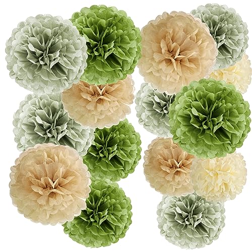 Easy Joy 15 Stück Waldgrün Pompons Party Deko Salbeigrün Gartenparty Deko Dots Papier Girlande Party Dekorationen für Hochzeit Geburtstag Brautdusche Babyparty Abschlussball Deko von EASY JOY