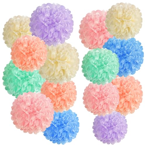 EASY JOY 15 Stück Pastell Seidenpapier Pompons Deko,Zum Aufhängen Geburtstagsdeko Pastell,Deko Ostereier Pastell für Hochzeit Geburtstagsdeko Tischdeko Baby Shower Frühling Sommer Deko von EASY JOY