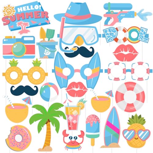 EASY JOY 25 PCS Hawaii Party Zubehör Set Hawaii Sandstrand Foto Requisiten Hawaii Aufblasbarer Fotorahmen Sommer Fotobox Accessoires Hawaii Thema Photo Booth Props für Sommer Strand Luau Party von EASY JOY