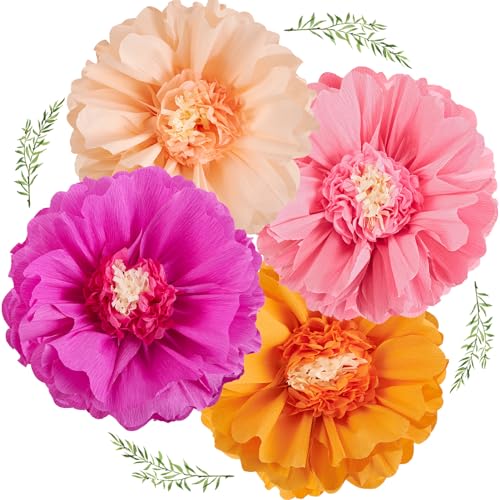 EASY JOY 4 PCS 20“ Hot Pink Orange Party Dekorationen Riesige Papier Blumen Tissue Papier Blumen Papier Blumen Dekorationen Frühling Party Dekorationen Blume Geburtstag Party Seidenpapier Pompoms von EASY JOY