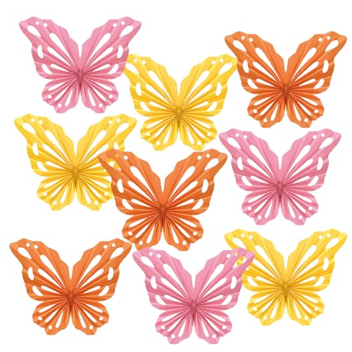 EASY JOY 9 Stück Schmetterling Fächer Dekoration Orange Rosa Papierblumen Zum Aufhängen Party Deko für Hochzeit Geburtstag Hochzeit Garten Themen Tischdeko Geburtstag hängende Wirbel für Mädchen von EASY JOY