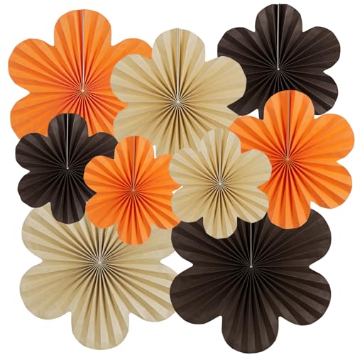 EASY JOY 9 Stück Zarte Orange Braun Papier Fächer Dekoration Papierblumen Zum Blumen Papier Party Deko Set für Hochzeit Geburtstagsdeko Tischdeko Baby Shower Deko von EASY JOY