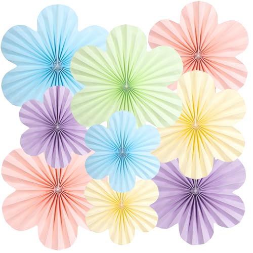 EASY JOY 9 Stück Pastell Papier Fächer Dekoration Papierblumen Zum Aufhängen,Papier geburtstagskranz Party Deko Set für Hochzeit Geburtstagsdeko Tischdeko Baby Shower Frühling Sommer Deko von EASY JOY