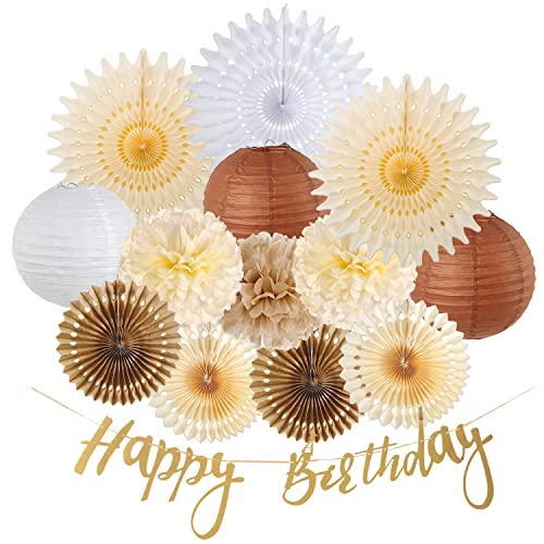 EASY JOY Geburtstag Deko - Geburtstagsdeko Wiederverwendbare Party Deko Creme Farben Happy Birthday Girlande Geburtstagsdeko Frauen Happy Birthday Girlande Wimpelkette Geburtstag Wabenbälle Pompons von EASY JOY