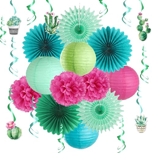 EASY JOY Hängende Kaktus Party Dekoration Hawaii Deko Tropen Wüste Deko Papier Laternen Papierfächer Kit für Hawaiian Luau Party Tropische Party Sukkulenten Home Decor Geburtstag Party von EASY JOY