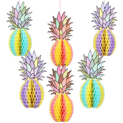 EASY JOY Hawaii Deko 6er Ananas Set Wabenbälle Bunt Tropisch Honeycomb Balls Pompons Deko Wabenkugeln Geburtstag Deko Party Dekoration von EASY JOY