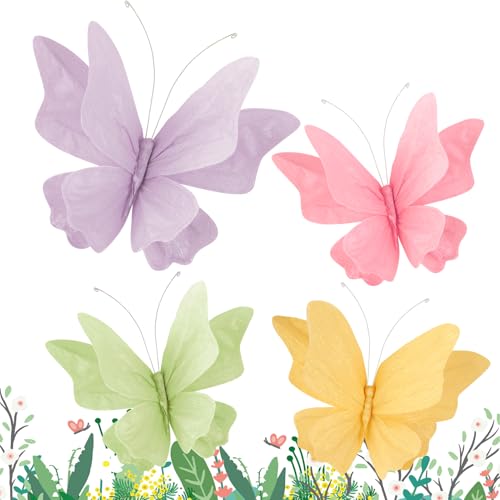 Easy Joy 4 Stück 3D Papier Schmetterling Deko,Schmetterling mit Befestigungsclip,Bunte-Glitter Oberflächenschicht Falter für Tischdekoration,Innen Frühling Deko,Gartenparty Deko von EASY JOY