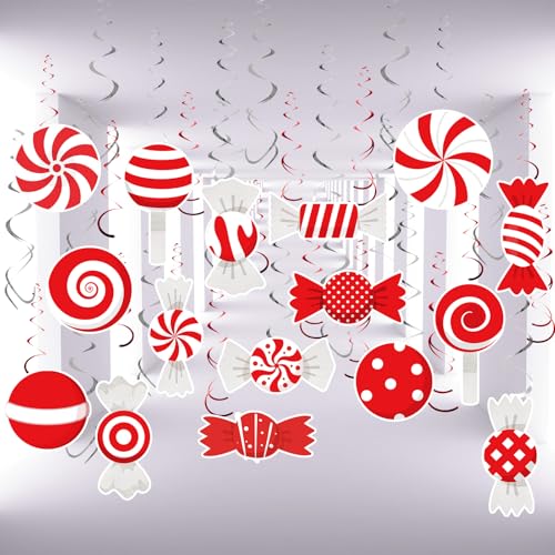 Easy Joy 48 Stück Weihnachtsdeko Innen Zuckerstangen Weihnachtsbaum Weihnachten Swirl Candy Ornament Geburtstag Swirlpiralen Deckenhänger Weihnachten Hängende Wirbel Spirale Dekoration von EASY JOY