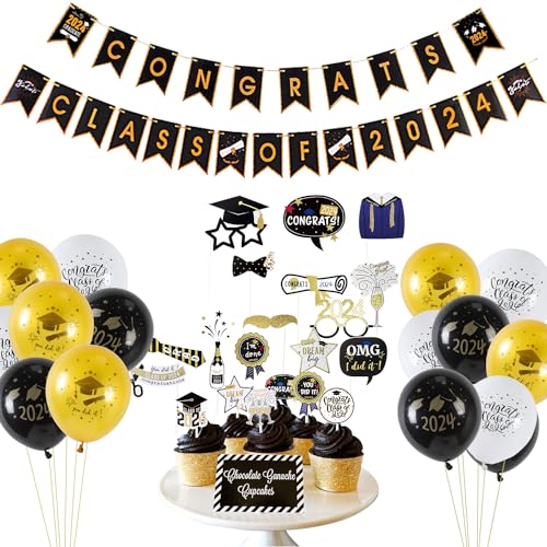 Easy Joy Abschluss Deko Set 2024 55 Stück LuftBallons Graduation Party Dekoration Fotorequisiten Kuckendeko Abitur Girlande Geschenk für Abschlussfeier Bachelor Party von EASY JOY