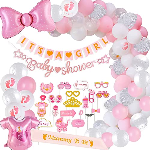 Easy Joy Baby Shower Dekoration Mädchen, Babyparty Deko mit Weiß Rosa Luftballons It's a Girl Banner Fotorequisiten Masken Wiederverwendbar für Baby Party Dekoration von EASY JOY