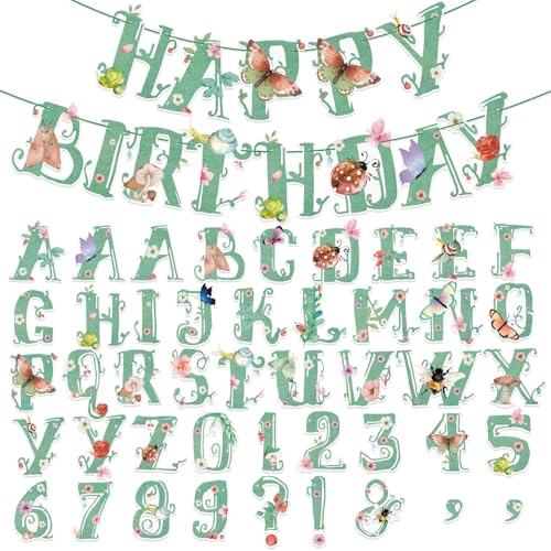 Easy Joy DIY Garland Banner, 110 Grün Buchstaben Girlande mit Schmetterling, Blumen und Insekten, Grün Frühlings Party Dekoration, Willkommen Zuhause, Happy Birthday, Glückliche Hochzeit von EASY JOY