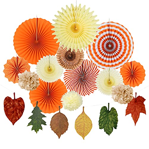 Easy Joy Herbst Deko Blätter Girlande Pompons Orange Rosette Geburtstag Dekoration für Herbsy Party Deko Hochzeit Zimmer von EASY JOY