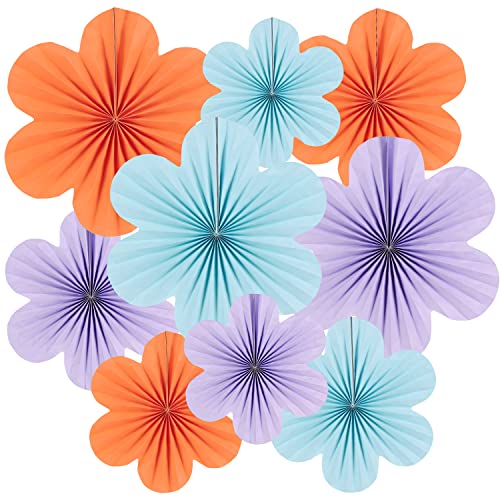 Easy Joy Papier Fächer 9er-Set Papier Blumen Hängende Papierfächer Girlande Dekoration Blau&Orange&Lila für Geburtstag Hochzeit Abschlussfeier Kinder Party von EASY JOY