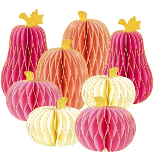 Easy Joy Papier Laternen Kürbis Pompons Goldstaub 8 Stück Kürbisse für Halloween Herbst und Erntedank Party Dekoration Premium Baumwoll-Badetücher von EASY JOY