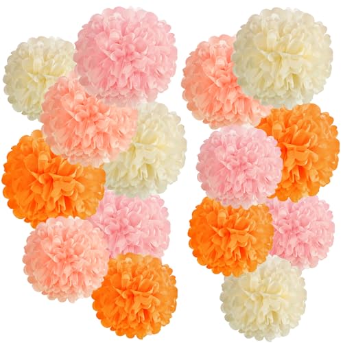 Easy Joy Seidenpapier Pompons Deko, 15er Set Hochzeitsdeko Lampions Pompoms Party Taufe Konfirmation Geburtstag Hochzeit Valentinstag Deko (Orange und Rosa) von EASY JOY