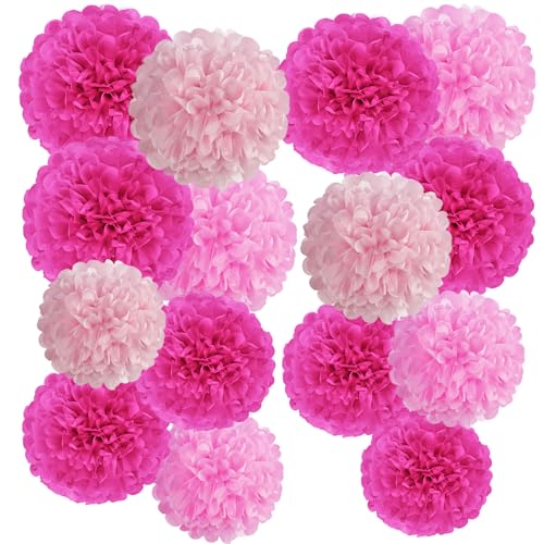 Easy Joy Seidenpapier Pompons Deko, 15er Set Hochzeitsdeko Lampions Pompoms Vintage Party Taufe Konfirmation Geburtstag Hochzeit Valentinstag Deko (Hellrosa Rose) von EASY JOY