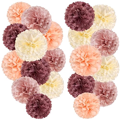 Easy Joy 15 Stück Braun-Rosegold Seidenpapier Pompons Deko Warmes Thema Tischdeko Hochzeit für Hochzeitsdeko Bride Beburtstag Gartenparty Babyparty Deko von EASY JOY