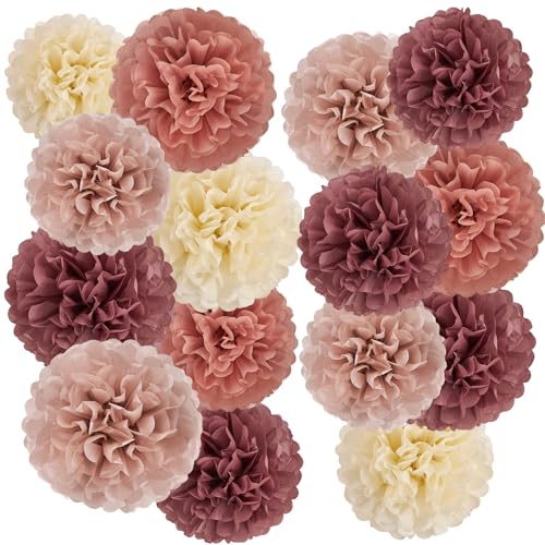 Easy Joy Seidenpapier Pompons Deko 15 Stück Set Pompons Zum Basteln Hochzeit Geburtstagsdeko Tischdeko Baby Shower (Cremiges Gelb Braun und Dunkel)… von EASY JOY