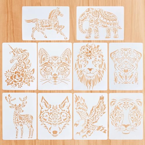 10 StüCk Schablonen Zum Malen, 29 * 21cm Tiermalerei Schablone, Tiere Malschablonen, Wiederverwendbare Stencil Schablonen Waschbar FüR Scrapbooking Fotoalbum Diy Geschenkkarten Geschenke Kinder von EASYKEENECOM