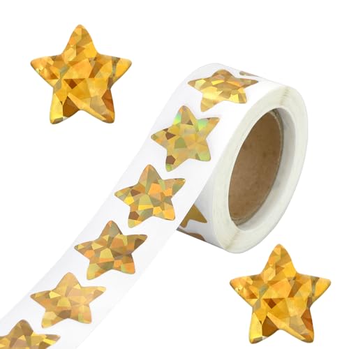 500 Stück Aufkleber Sterne, 2,5 cm Glitzer Sterne Aufkleber sterne sticker, Holografische goldene Sternenfolie Aufkleber, Selbstklebend, Sterne Belohnung Sticker für Weihnachtsdekoration (Gold) von EASYKEENECOM