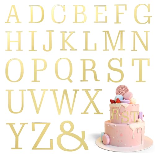 54 Stück Buchstaben Tortenaufsatz Acryl Spiegel Geburtstag Kuchen Dekoration Großbuchstabe Alphabet A-Z Gold für Geburtstagsfeier Mariage Abschlussfeier DIY Kuchen Supplies Graduierung Kuchen Topper von EASYKEENECOM