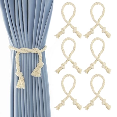 6 Stück Vorhangseil Raffhalter, Vorhang Raffhalter Vorhang Seil Curtain Rope Buckle Handgemachte Vorhang Baumwollseil Tiebacks, Vorhanghalter Vorhang-Raffhalter, Baumwolle Vorhangbänder (Beige) von EASYKEENECOM