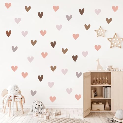 78 pcs Boho Herz Wandtattoos, Wandtattoo Kinderzimmer Mädchen, Wanddeko Boho Kinderzimmer Deko Mädchen, Wandsticker Wohnzimmer Schlafzimmer Babyzimmer Kinderzimmer Deko (Cremebraun) von EASYKEENECOM