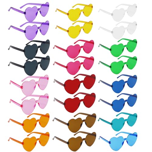 EASYKEENECOM 24 Brillen Herz-Sonnenbrillen für Damen 12 Farben Randlose Herzförmige Sonnenbrille Transparente Bonbonfarbene Herzbrille für Partygeschenke von EASYKEENECOM