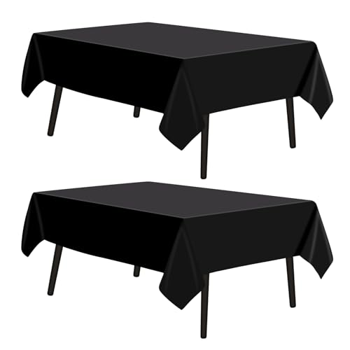 Einweg Tischdecken Schwarz, 2 Stück Rechteckige Tischabdeckung Geburtstag Tischdecken, Rechteckig Schwarz Tischdecke für Party, Hochzeit, Grillen, Weihnachten (145 x 275 cm) von EASYKEENECOM