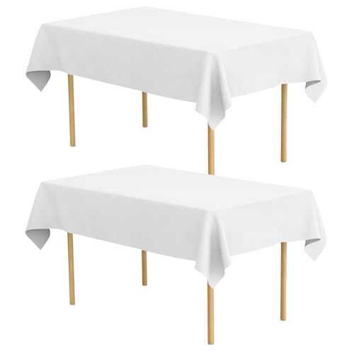 Einweg Tischdecken Weiß, 2 Stück Rechteckige Tischabdeckung Geburtstag Tischdecken, Rechteckig Weisse Tischdecke für Party, Hochzeit, Grillen, Weihnachten (145 x 275 cm) von EASYKEENECOM