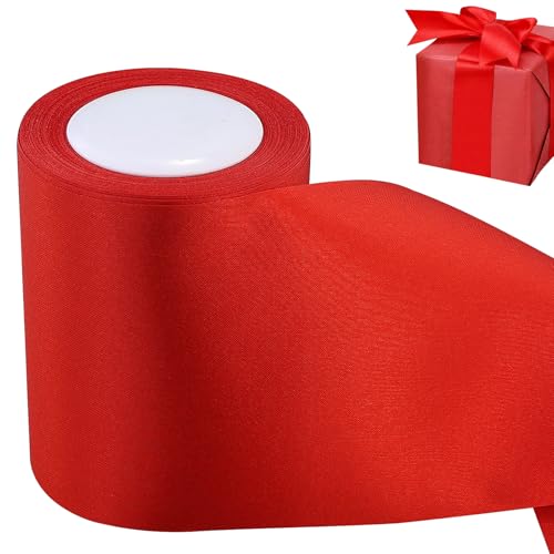 Geschenkband 10cm Breit Satinband Rotes Band für Grand Öffnung, Eröffnungszeremonie, Schleifenband Ringelband für Weihnachten Neujahr Geschenk Hochzeit Valentinstag Deko 22M von EASYKEENECOM