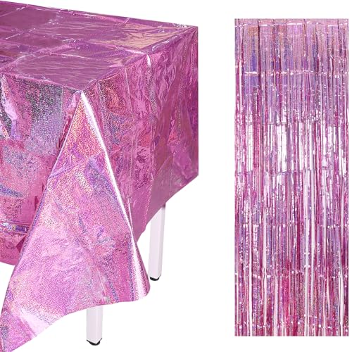 Rosa Party Tischdecke Glitzer Wasserabweisend Einweg Rechteck Tischdecke für Schulkind Einschulung Einhorn Geburtstag Prinzessin Schmetterlings Tischdecke Dekorationen 137 x 274cm,1 Packungen von EASYKEENECOM