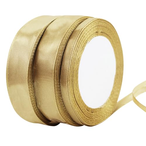 Satinband Gold, 66m Geschenkband Gold Breit, 20mm/6mm Schleifenband Gold, Geschenkband Hochzeit Stoff, Goldenes Geschenk Band Geschenkbänder für Taufe Geburtstag Deko Geschenkverpackung von EASYKEENECOM