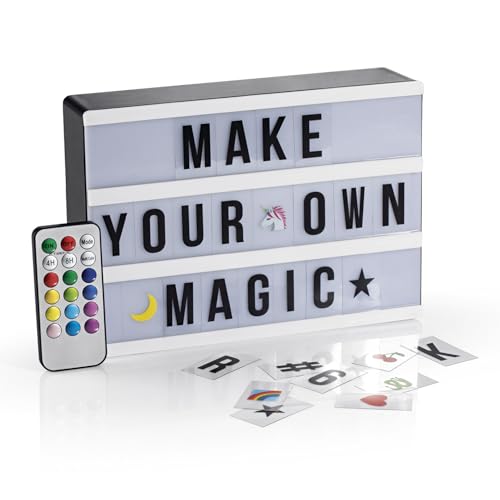 EASYmaxx LED-Leuchtkasten Light Box - Für individuelle Textbotschaften | Mega-Set mit 150 bunten Emojis und 173 austauschbaren Buchstaben, Zahlen und Symbolen | Mit Timerfunktion [A5] von EASYmaxx