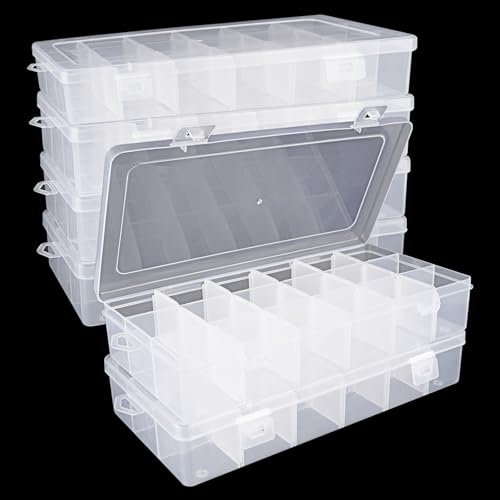 EATHEATY Transparente Organizer-Box mit 18 Fächern, 6 Stück, mit verstellbaren Trennwänden, Aufbewahrungsbehälter für Perlen, Organizer, Kunst, DIY, Angelzubehör, Schmuckhandwerk von EATHEATY