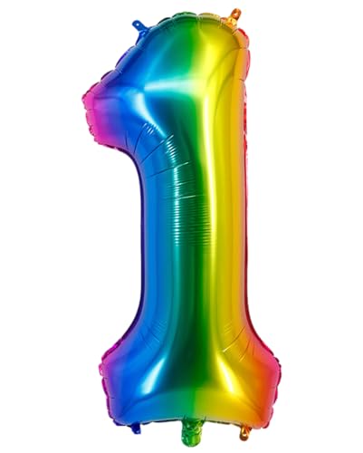 40inch Ballon Nummer 1 Regenbogen 1 Ballonnummer selbstversiegelnd für Geburtstagsdekorationen und Jubiläumsparty-Dekor(Number 1) von EBAIJQUO