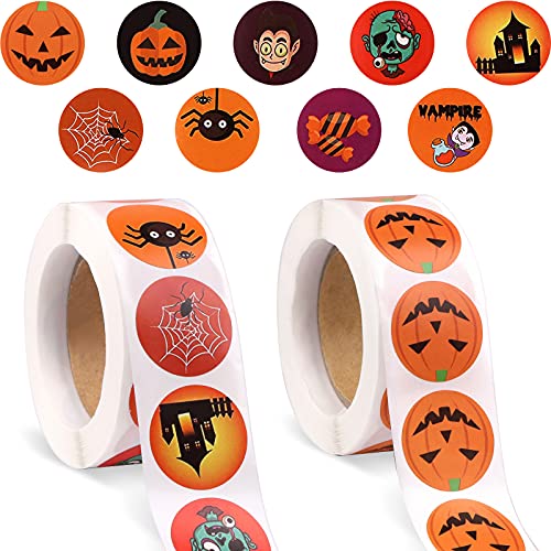 1000 Stück Halloweens Aufkleber, EBANKU Kürbisse Versiegelungsaufkleber Rolle Selbstklebende Kürbisaufkleber Aufkleber Backetikett für Umschlag Geschenkverpackung Verpackung DIY Craft Scrapbooking (A) von EBANKU