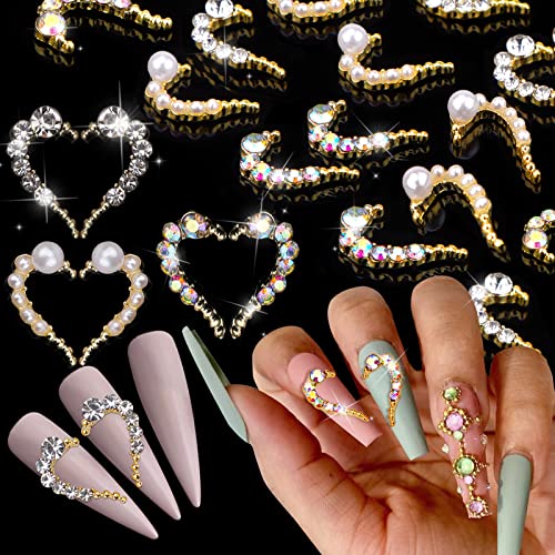 30 Stück Nail Art Strasssteine, EBANKU 3D Herz Nail Art Charms Strass für Nail Art Dekoration, 15 Paar Herz Nagel Strass Schmuck für DIY Frauen Mädchen Maniküre Dekor (3 Stile) von EBANKU