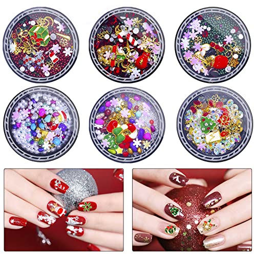 EBANKU 6 Boxen Weihnachten Nagel Pailletten 3D Weihnachten Santa Schneeflocke Metall Strasssteine Nagel Glitter DIY Nail Art Dekoration für Frauen Mädchen von EBANKU