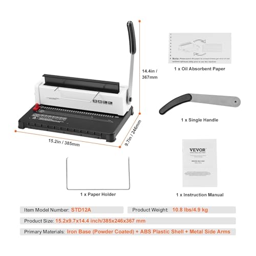 Bindemaschine, Spiralbindemaschine, manuelle Buchmachermaschine, 34-Loch-Bindung, 120 Blatt, Stanzbinder, verstellbare Spiralbinderücken von EBAYTV