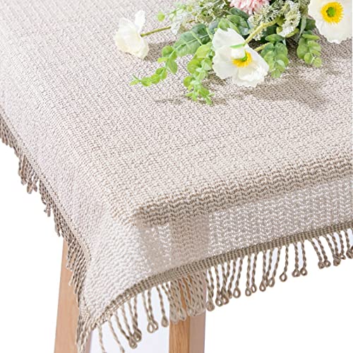 Gartentischdecke mit Fransen | Beige - Eckig - 110x140cm | Weichschaum-Tischdecke | Schaumdecke | Klassik-Outdoor-Decke | rutschfest | wetterbeständig von EBD