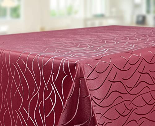 Tischdecke | Rot/Bordeaux-Eckig-110x140cm | Tafeldecke | Tischtuch | Streifen-Wellen-Muster | Damast | Seidenglanz | Pflegeleicht | Schmutzabweisend | Farbe und Größe wählbar von EBD