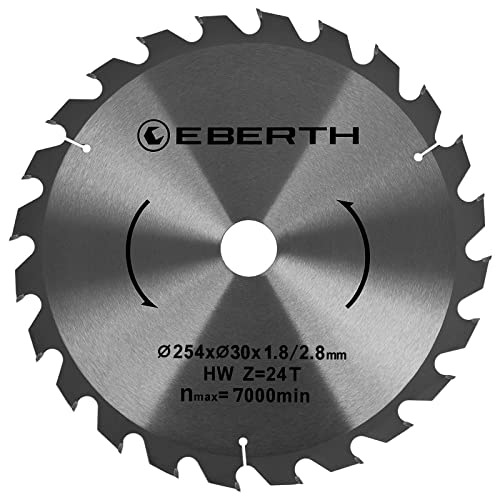 EBERTH Kreissägeblatt Sägeblatt Kreissäge Blatt aus Stahl mit Hartmetall-Zähnen für Holz-Schnitte (254mm Durchmesser, 30mm Bohrung, 1.8mm Blättstärke, 2.8mm Schnittbreite, 24 Zähne, RPM Max. 7000) von EBERTH