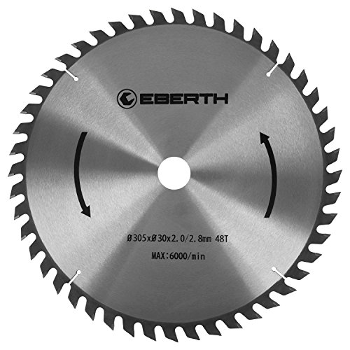 EBERTH Kreissägeblatt Sägeblatt Kreissäge Blatt aus Stahl mit Hartmetall-Zähnen für Holz-Schnitte (305mm Durchmesser, 30mm Bohrung, 2.0mm Blättstärke, 2.8mm Schnittbreite, 48 Zähne, RPM Max. 6000) von EBERTH