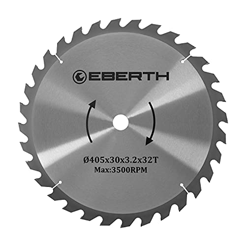 EBERTH Kreissägeblatt Sägeblatt Kreissäge Blatt aus Stahl mit Hartmetall-Zähnen für Holz-Schnitte (405mm Durchmesser, 30mm Bohrung, 2.2mm Blättstärke, 3.2mm Schnittbreite, 32 Zähne, RPM Max. 5000) von EBERTH