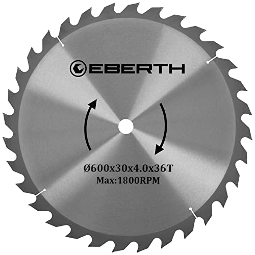 EBERTH Kreissägeblatt Sägeblatt Kreissäge Blatt aus Stahl mit Hartmetall-Zähnen für Holz-Schnitte (600mm Durchmesser, 30mm Bohrung, 3.0mm Blättstärke, 4.0mm Schnittbreite, 36 Zähne, RPM Max. 1800) von EBERTH