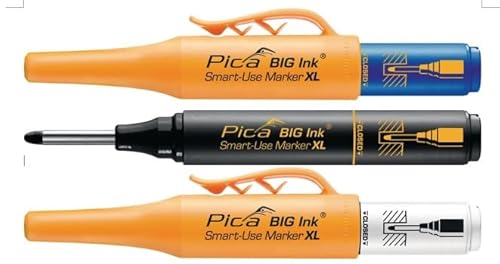 EBH Pica BIG Ink Smart-Use Marker XL schwarz/blau/weiß (kräftige Markierungen, für glatte + trockene Oberflächen geeignet, inklusive Köcherschoner) 170/41 Set von EBH