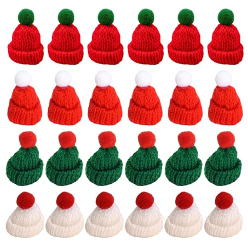 EBHO 24 Stück Mini Weihnachtsmütze Kleine Mützen Zum Basteln Strickmütze Mini Santa Hüte Christbaumschmuck DIY Handwerk von EBHO